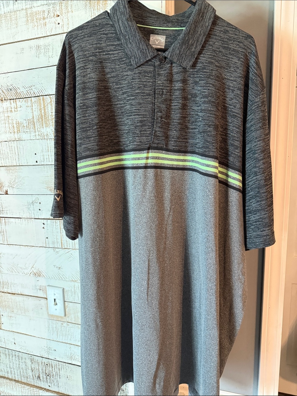 Callaway Gray and Lime Stripe Men's Golf Polo